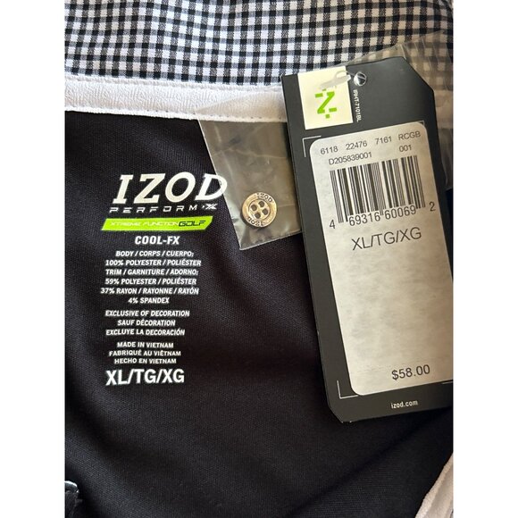 Izod Ladies Black Cool-FX Performance Golf Polo With Gingham Collar XL - Picture 4 of 7